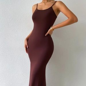 Ribbed Brown Maxi Mermaid Dress
